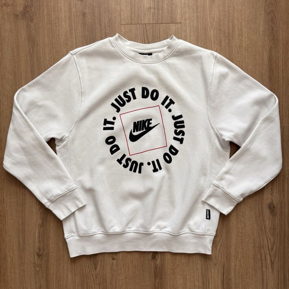 Nike Sweatshirt Mens M Gray Just Do It Logo Crewneck Pullover Fleece Athletic